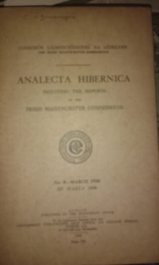Book Cover Analecta Hibernica. Including the Reports of the Irish Manuscripts Commission. No. 8. March 1938